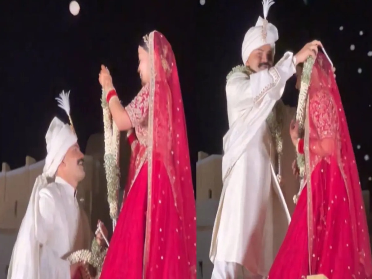 ips kk vishnoi and anshika verma got married in jodhpur unique moments of varmala ceremony