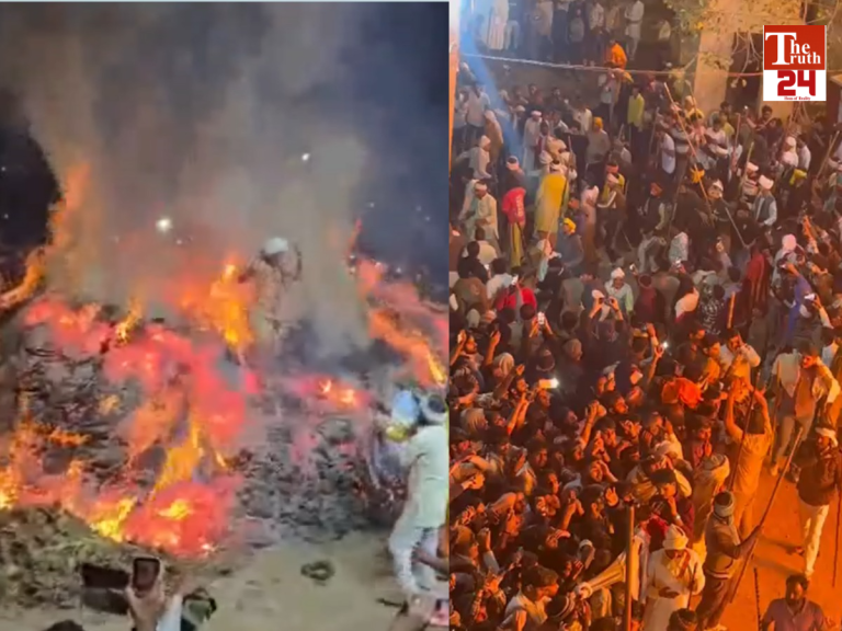 mathura-holi-2026-sanju-panda-entered-in-holika-dahan-fire