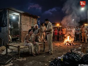 woman cremates husband outside hut