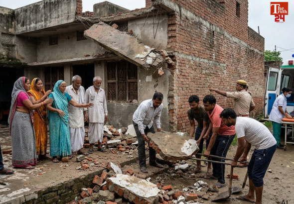 house chhajja collapse eight trapped kannauj