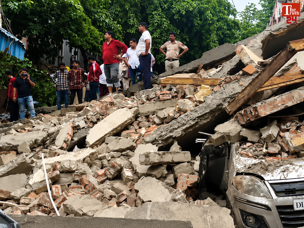 delhi rohini sector 16 building collapse due heavy rain