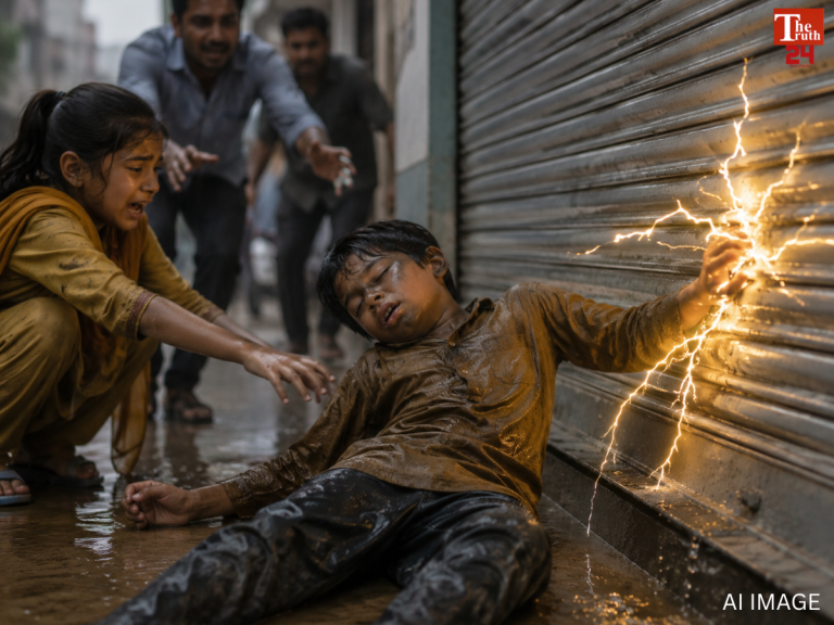 greater Noida child electric shock shop shutter accident