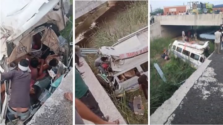 kota delhi mumbai expressway minibus crash 8 dead 23 injured